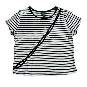 Wild Fable Top Women's Size M Black White Stripe Crop, Cut Out Detail